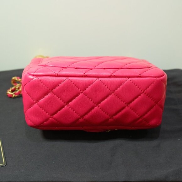 Chanel Quilted Lambskin Mini Square Flap with Pearl Crush Fuchsia Pink NWOT - Picture 5 of 16